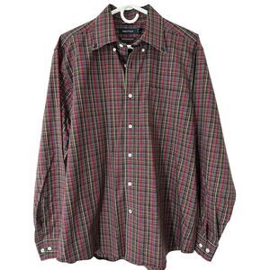 Nautica Men's Regular Fit Dark Plaid Button Down Shirt SZ L‎ Multicolor
